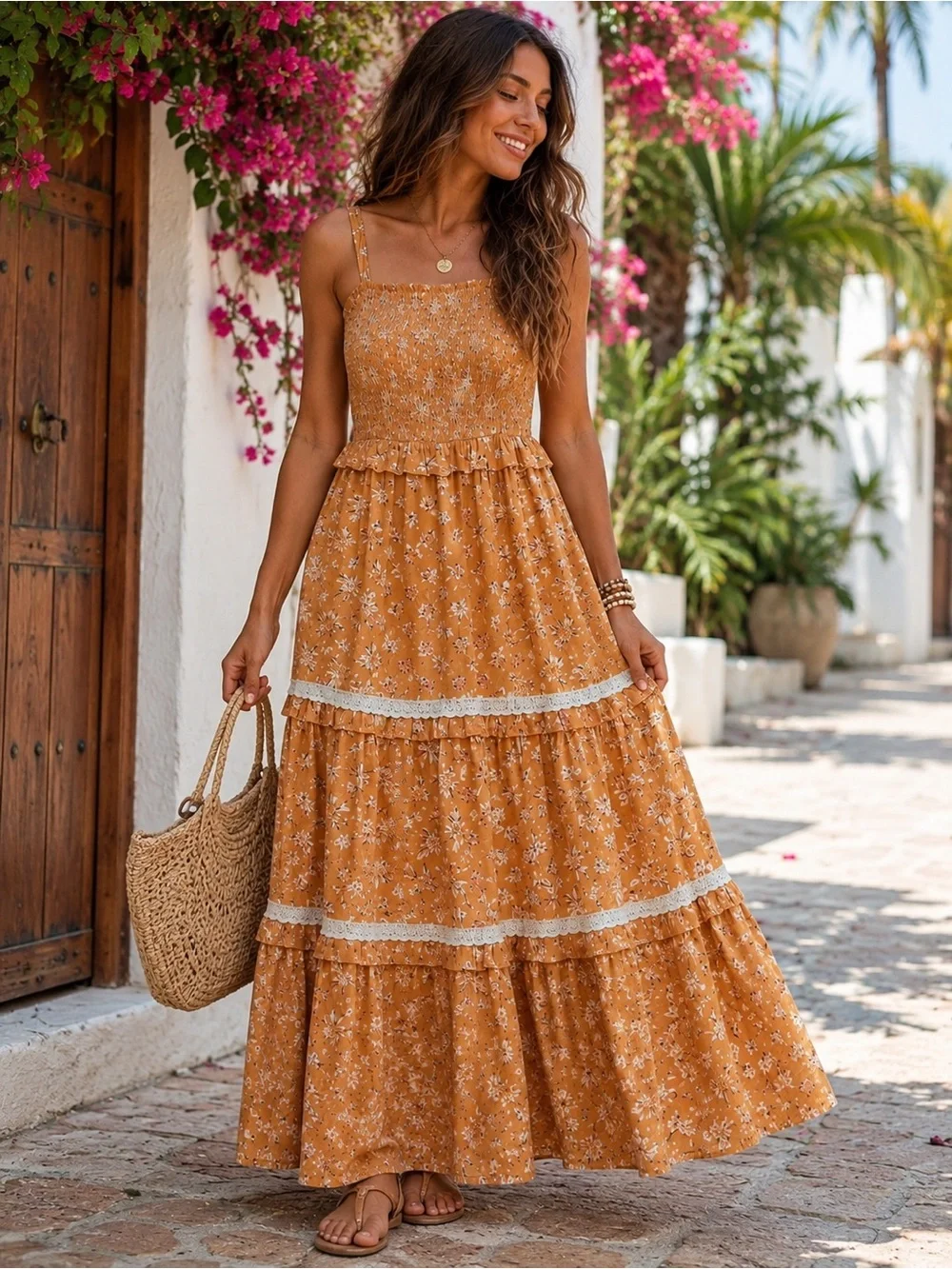 Universal Thread Mustard Floral Tiered Maxi Dress - Picture 1 of 7